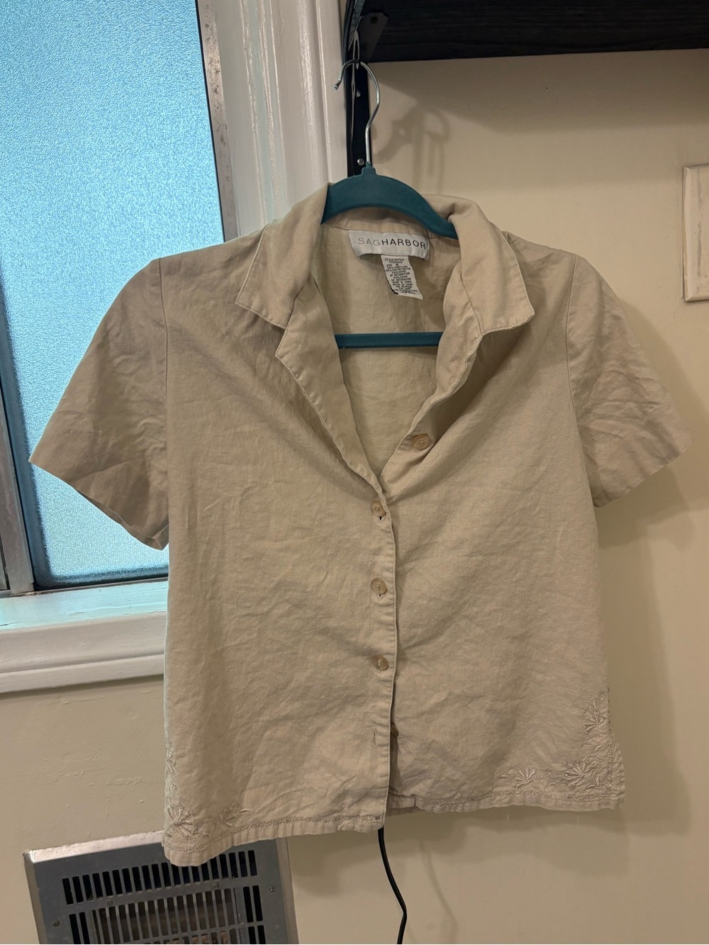 Sag Harbor Linen Button-Up Top with Embroidery